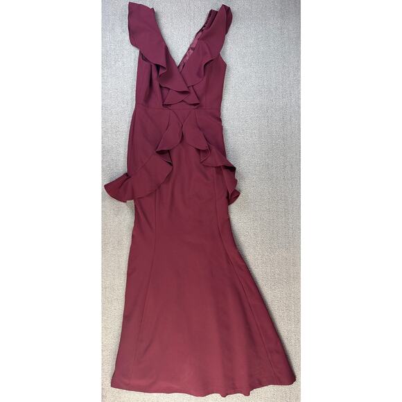 Gianni Bini Formal Dress Gown Full Length Ruffle Sleeveless V neck Burgundy Sz 4 - Picture 2 of 11